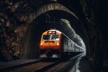Naklejka premium Train travelling through tunnel