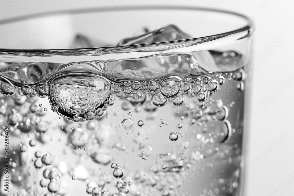 Poster a refreshing glass of water with ice cubes, perfect for quenching your thirst on a hot day. suitable
