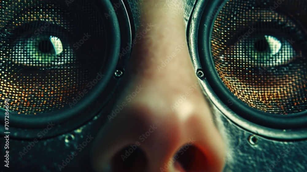 Poster A close up image of a person wearing a pair of glasses. This versatile picture can be used in various contexts