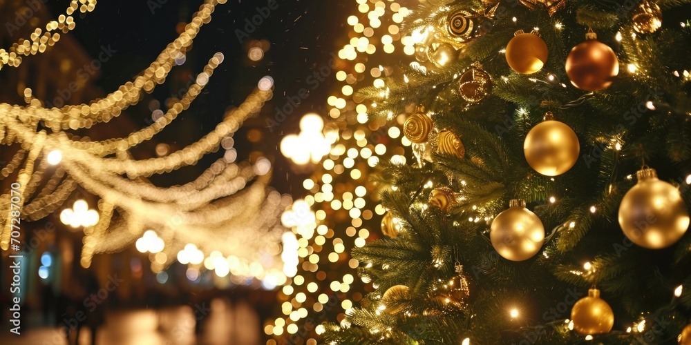 Poster a festive christmas tree adorned with colorful lights. perfect for adding a touch of holiday spirit 