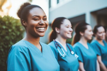 Group portrait of young nurses at hospital