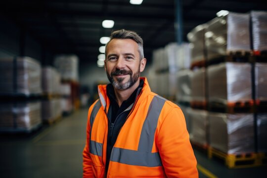 Portrait of a smiling man working in factory - Powered by Adobe
