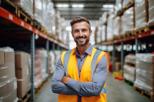 Portrait of a smiling man working in factory