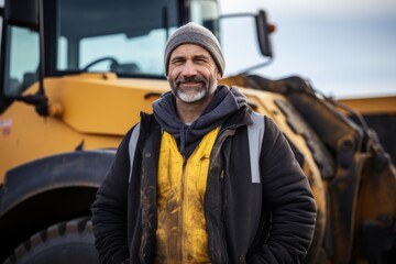 Portrait of a construction worker with smile at heavy machinery site