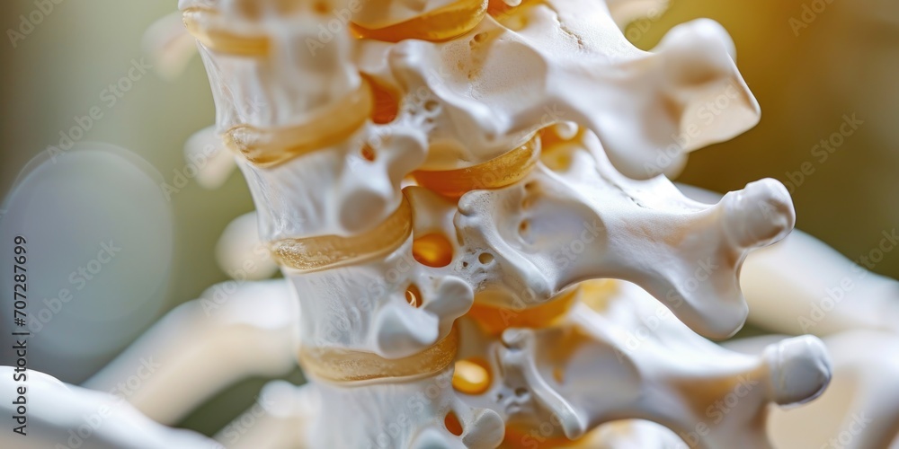 Poster a detailed close-up view of a model representing the human spine. this image can be used in educatio
