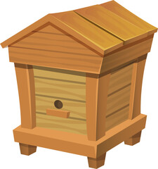 Wooden beehive human made, cultivation domesticated bee in hive isometric vector illustration, isolated on white. Ecology organic honey extraction home condition, sweetness dessert foodstuff.