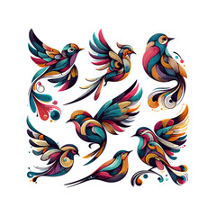 set of abstract bird with full color