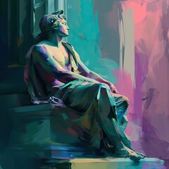 Generative ai oil painting of a sitting statue