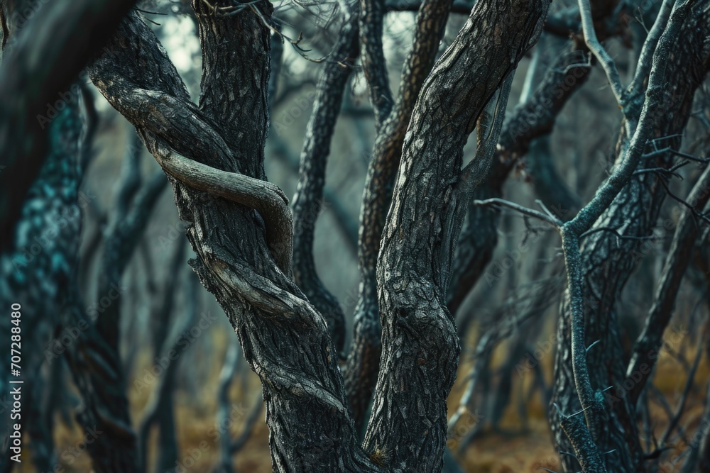 Poster a group of trees in the woods. suitable for nature-themed designs and environmental concepts