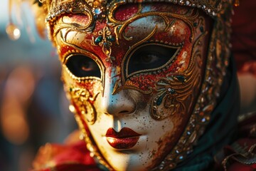 Venetian carnival mask in Venice, Italy. Selective focus.