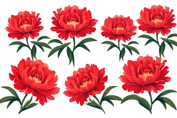 Fototapete Rund Illustration of red peony flowers on white background © Alina