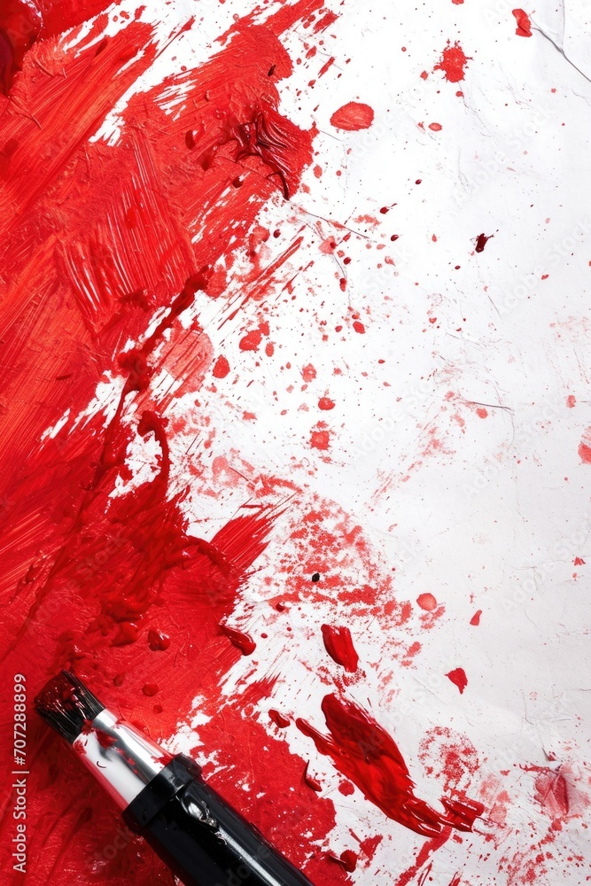 Aufkleber A paintbrush covered in red paint is seen on a clean white surface. This image can be used for various artistic and creative projects