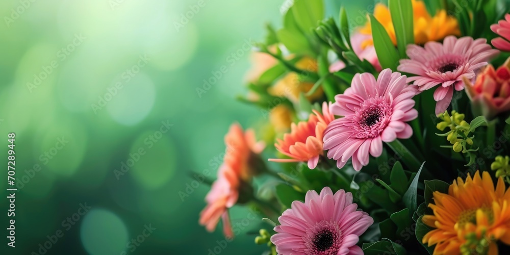 Poster A close-up photograph showcasing a beautiful bunch of flowers. Perfect for adding a touch of nature and color to any project or design
