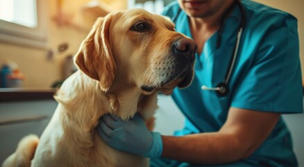 a vet examines a dog in the clinic/veterinary clinic.