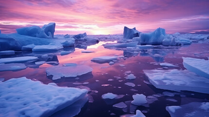 Winter landscape with glaciers neon light Block