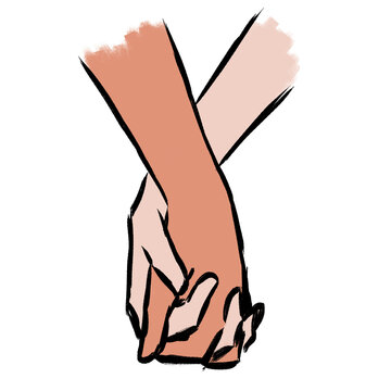 Ilustraci&oacute;n de manos morena y blanca entrelazadas para san valent&iacute;n, sin fondo.