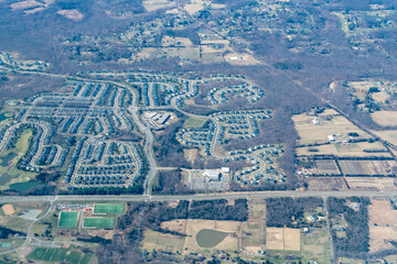 Aerial view of Gainesville and Haymarket in Northern Virginia near Bull Run including Long Park,...