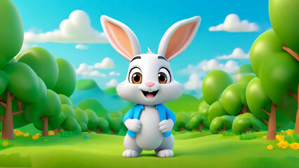easter bunny in the grass 3d