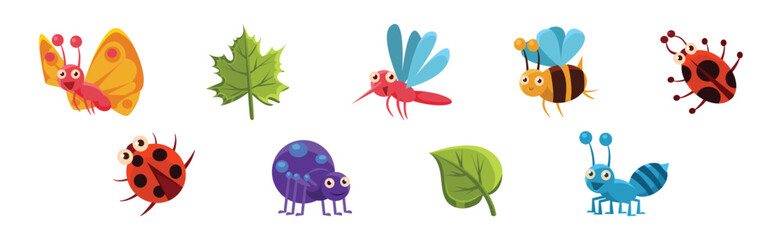 Funny Insect Small Crawling Animal Vector Set