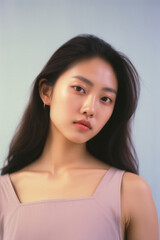 Fototapeta premium Portrait of a beautiful young asian woman, on gray background