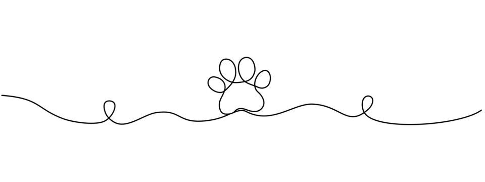 Drawing the paw of a dog or cat with a continuous line. Footprint design. One line art paw print. Vector illustration.