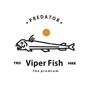vintage retro hipster viper fish logo vector outline monoline art icon