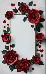Vertical blank frame with red roses for valentines day