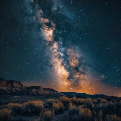 Fototapeta na wymiar A breathtaking image of a starry night sky with the Milky Way, planets, and moon aligned. 