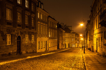 Warszawa Stare Miasto w nocy - obrazy, fototapety, plakaty