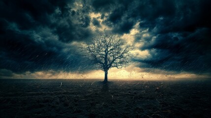 Whispers of Resilience: Tree Stands Amidst Turbulent Tempest