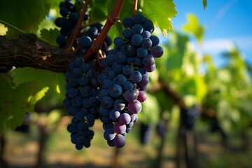 Fototapeta premium Explore the significance of the isolated grape clusters on the tree in the context of agricultural practices.