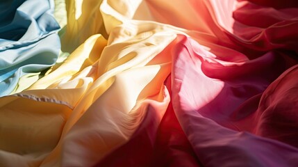 Texture of crumpled multicolored satin fabric as background