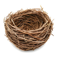 Rustic wooden bird's nest isolated on white background, flat design, png
