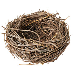 Rustic wooden bird's nest isolated on white background, realistic, png
