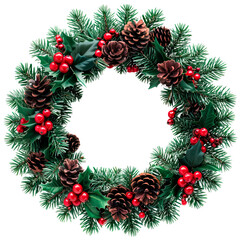 Fototapeta na wymiar Christmas wreath isolated on transparent background. PNG