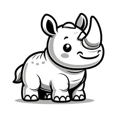 cartoon character of rhinoceros - black and white (artwork 2)
