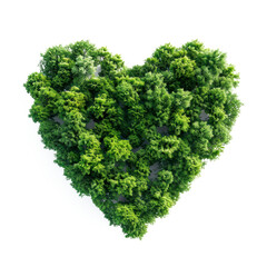 Heart shaped forest top viewed. Ecology concept. Isolated on transparent background. PNG