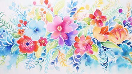 Fototapeta na wymiar Colorful watercolor floral background. Hand painted watercolor flowers.