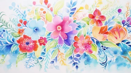 Fototapete Schmetterlinge im Grunge Colorful watercolor floral background. Hand painted watercolor flowers.