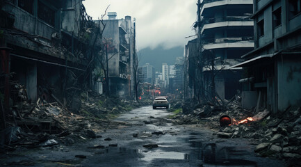 Destroyed city center after war.