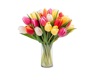 Colorful Tulip Flower Bunch Isolated on transparent Background. Bouquet of spring tulips with different color flowers