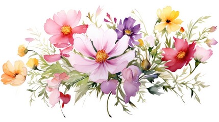 Beautiful watercolor summer bouquet with flowers.