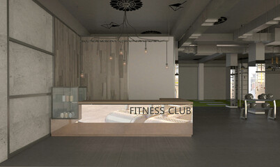 3d render gym fitness club interior