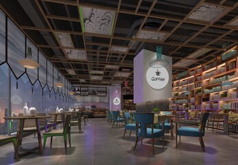 3d render cafe restaurant interior