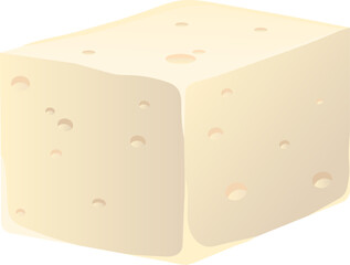 Swiss cheese block with holes, realistic dairy product. Gourmet cheese delicacy, Swiss Emmental or Gruyere cheese vector illustration.