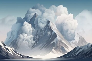 Illustration of a mountain avalanche, destructive force overpowering nature. Dramatic and terrifying occurrence. Generative AI