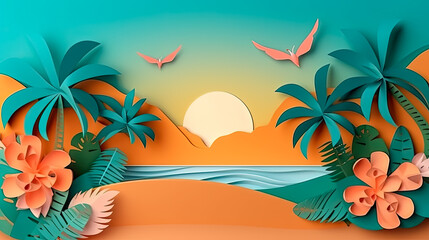 Fototapeta na wymiar Dive into this beachscape illustration capturing the essence of a sunny day.