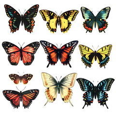Vintage-inspired butterfly collection isolated on white background, pop-art, png
