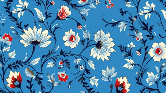 Seamless pattern with flowers and leaves.