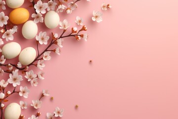 background with Easter eggs in pastel pink colors